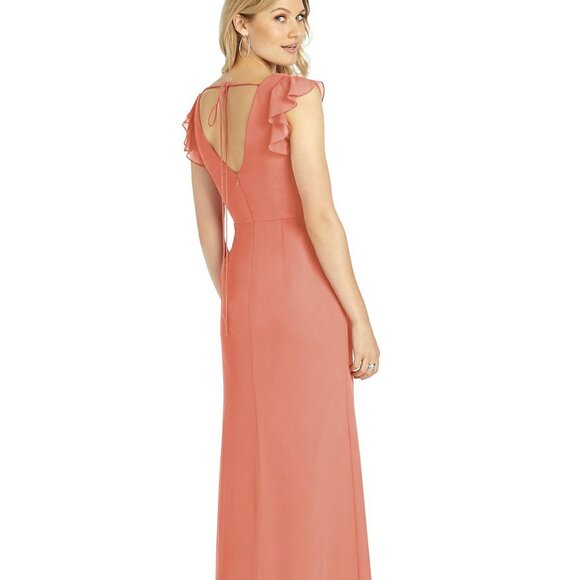 After six 6810..Ruffled Sleeve Mermaid Dress w/ Front Slit...Terracotta...Size 8 - Picture 3 of 6